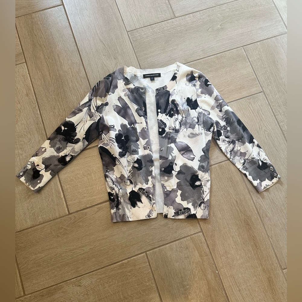 Express XS Floral Cardigan - Black and Gray- Rhinestone Buttons
